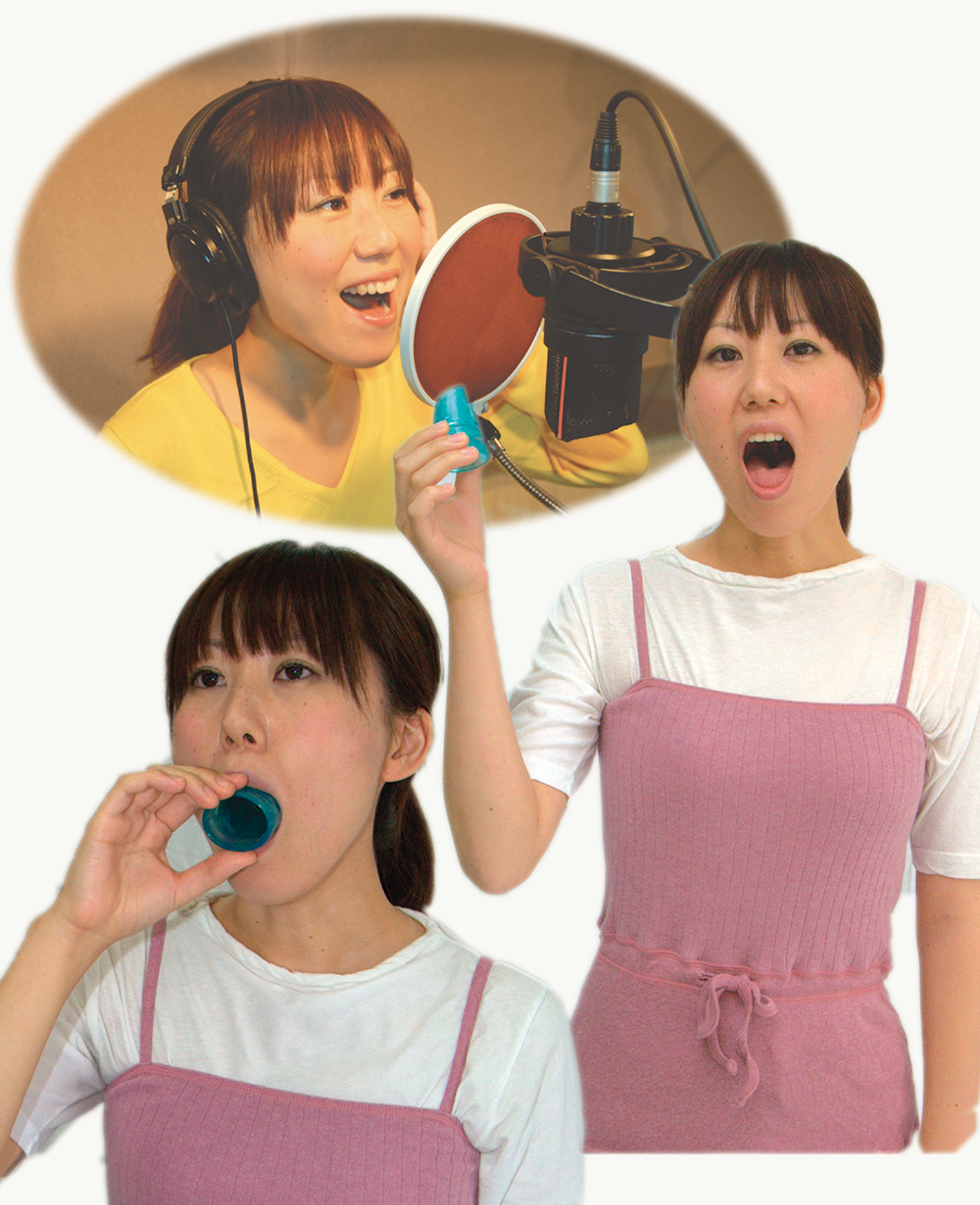 女性がハローボイス式ボイストレーニングをしているところ