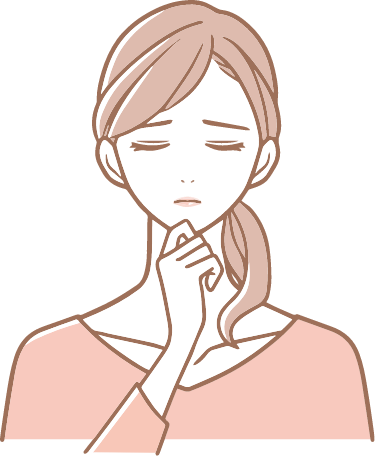 女性が顎に手を当てて悩んでいるイラスト